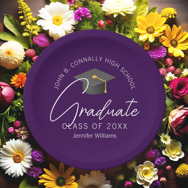 Dark Purple Graduate Personalised Graduation Party Paper Plate (Creator Uploaded)