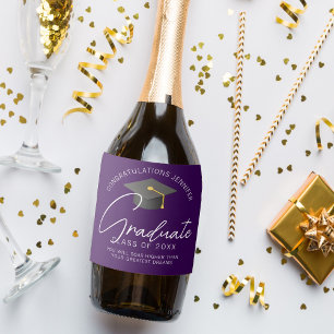 Dark Purple Graduate Personalised Graduation Party Sparkling Wine Label