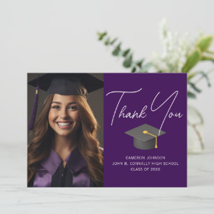 Dark Purple Graduate Photo Personalised Graduation Thank You Card