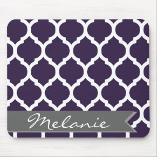 Dark Purple Grey Moroccan Lattice & Banner Mouse Mat