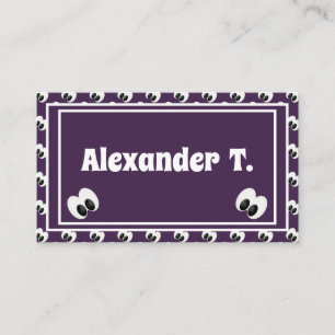 Dark Purple Halloween Party Cartoon Eyes Custom Place Card