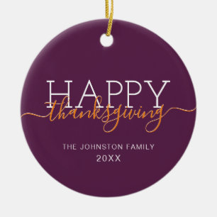 Dark purple Happy thanksgiving Ceramic Tree Decoration