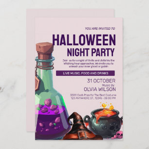 Dark Purple Illustrative Halloween Party Invitation