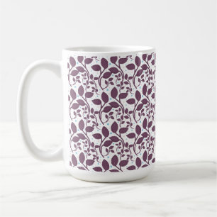 Dark Purple Leaf Pattern, Elegant Botanical Print, Coffee Mug
