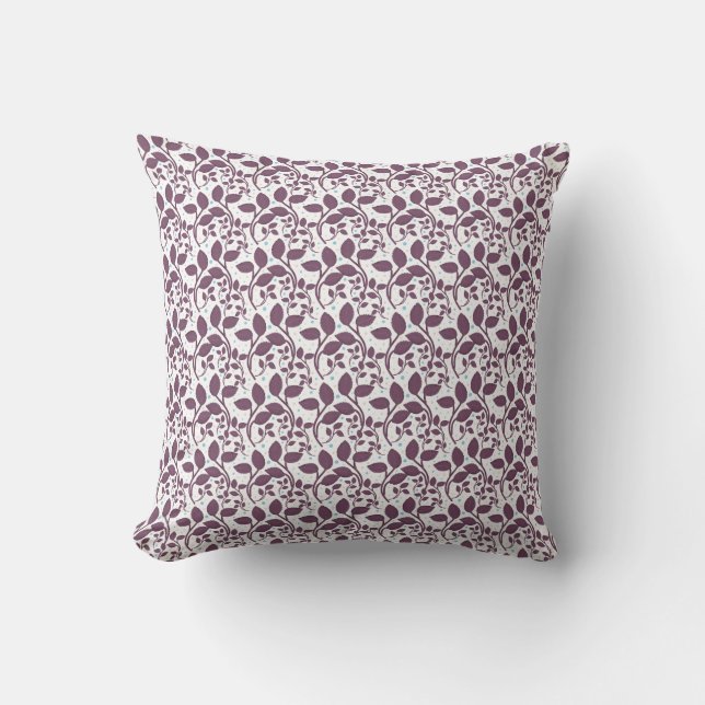 Dark Purple Leaf Pattern, Elegant Botanical Print, Cushion (Front)