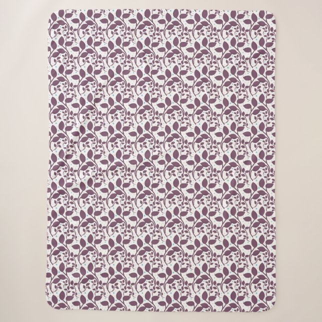 Dark Purple Leaf Pattern, Elegant Botanical Print, Sherpa Blanket (Front)