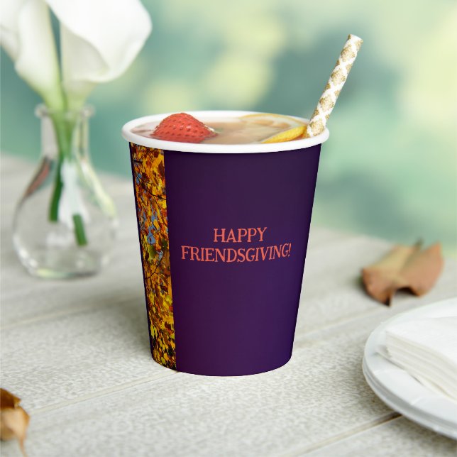 Dark Purple Leaves Thanksgiving Friendsgiving Paper Cups (Insitu)