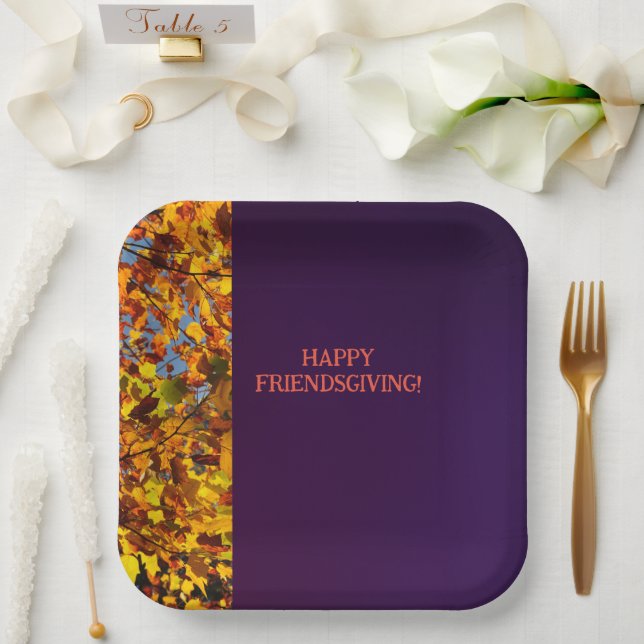 Dark Purple Leaves Thanksgiving Friendsgiving Paper Plate (Wedding)