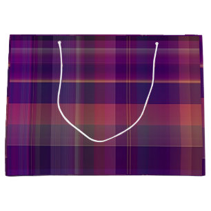 Dark Purple Madras Plaid Stripe Pattern Large Gift Bag