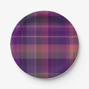 Dark Purple Madras Plaid Stripe Pattern Paper Plate