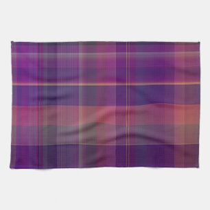 Dark Purple Madras Plaid Stripe Pattern Tea Towel
