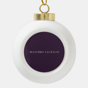 Dark Purple Minimalist Plain Modern Ceramic Ball Christmas Ornament