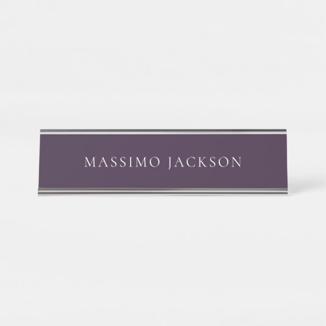 Dark Purple Minimalist Plain Modern  Desk Name Plate (Front)
