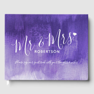 Dark purple modern art custom wedding guest book