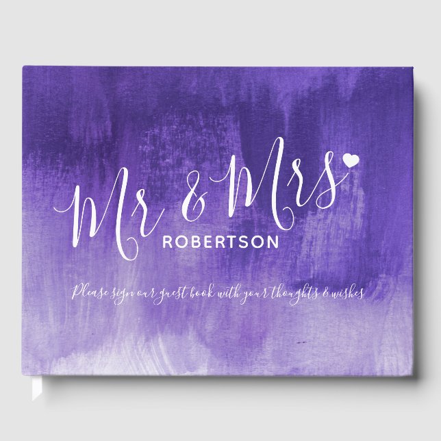 Dark purple modern art custom wedding guest book (Front)
