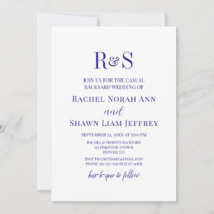 Dark Purple Modern Monogram Backyard Wedding Invitation