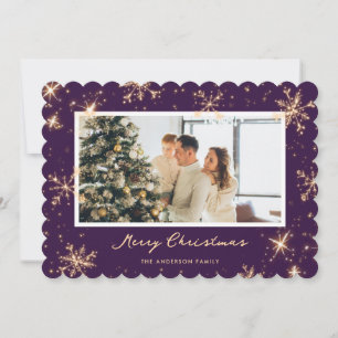 Dark Purple Modern Snowflake Photo Christmas Card