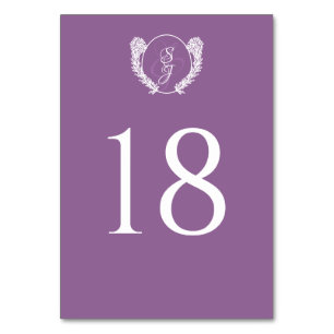Dark Purple Monogram Wedding Table Number