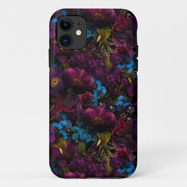 Dark Purple Moody Florals Antique Flowers Case-Mate iPhone Case (Back)