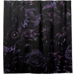 Dark Purple Moody Gothic Peonies Florals Night Shower Curtain