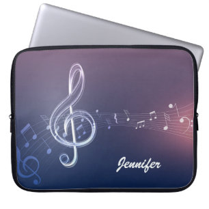 Dark Purple Music Notes and Custom Monogram Laptop Sleeve