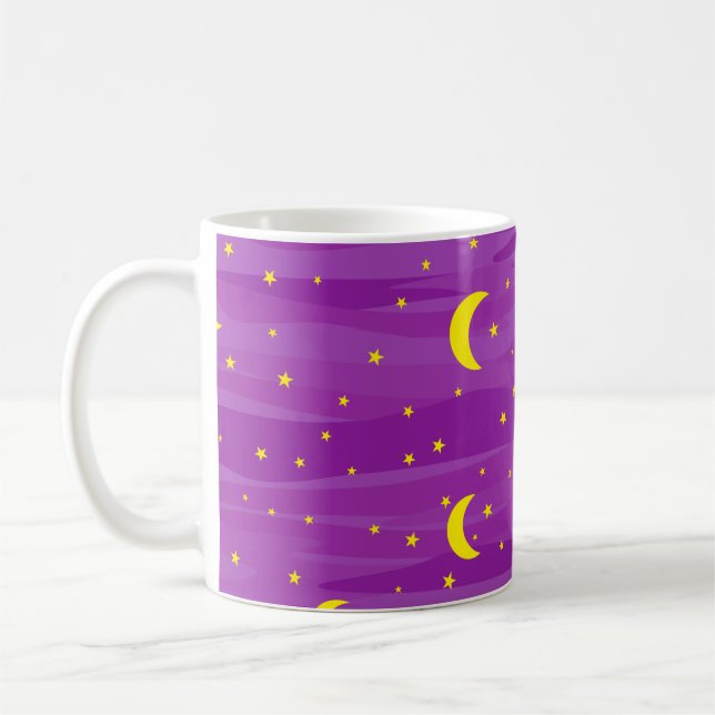 Dark Purple Night Sky - Stars and Moon Pattern  Coffee Mug (Left)