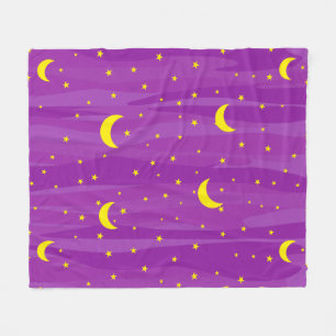 Dark Purple Night Sky - Stars and Moon Pattern  Fleece Blanket