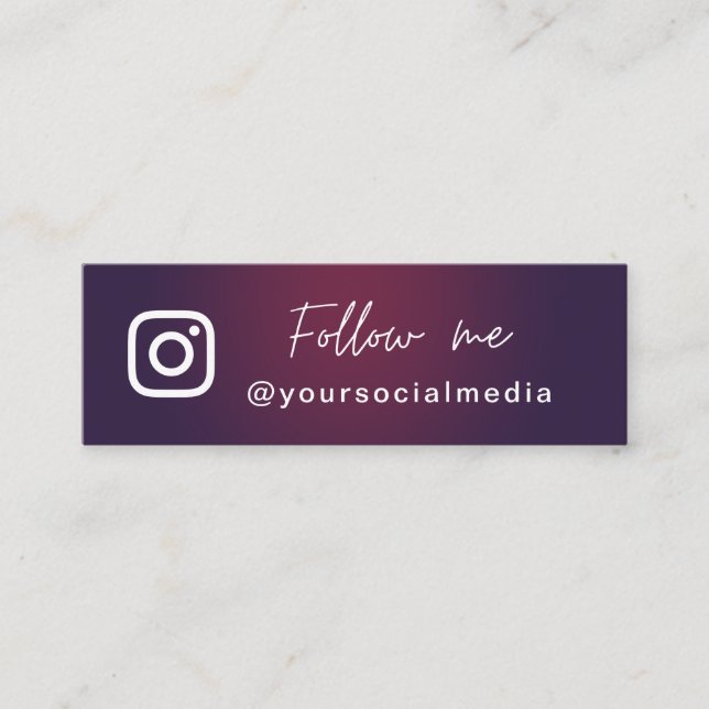 Dark Purple Ombre Follow Social Media QR Code Mini Business Card (Front)