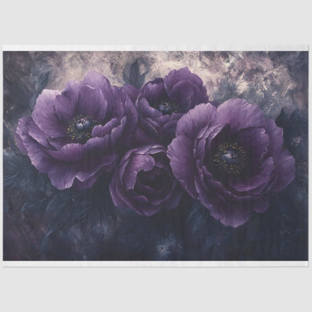 Dark Purple Peonies Gothic Decoupage Tissue Paper (Front)
