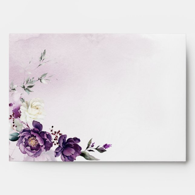 Dark Purple Peonies Wedding Envelopes (Front)