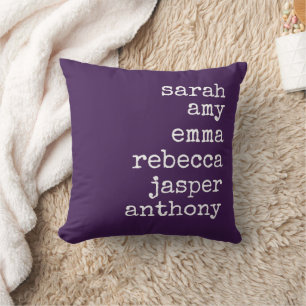 Dark Purple Personalised Family Names Monogram Cushion