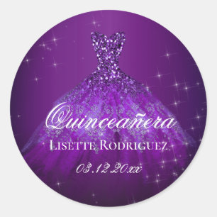 Dark Purple Personalised Quinceanera Classic Round Sticker