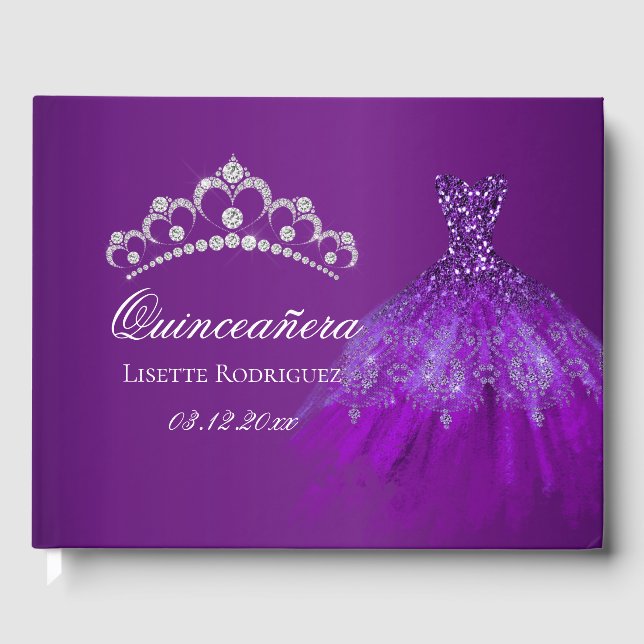 Dark Purple Personalised Quinceanera Guest Book (Front)