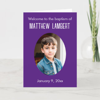 Dark Purple Photo Front Polka-Dot Folded Baptism Programme
