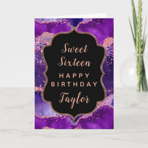 Dark Purple Pink Agate Sweet 16 Happy Birthday Card