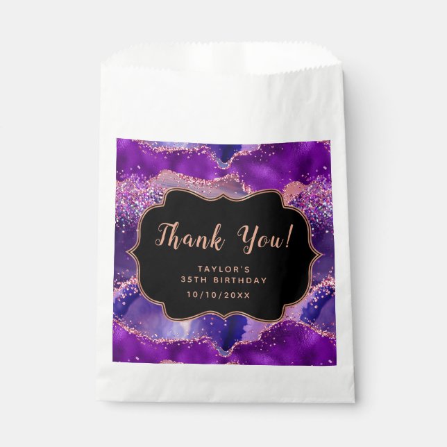 Dark Purple Pink Sequins Agate Birthday Thank You Favour Bags (Front)