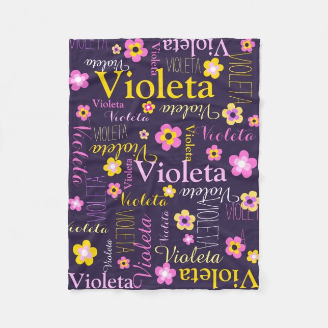 Dark purple pink yellow named Violeta flowers Fleece Blanket (Front)