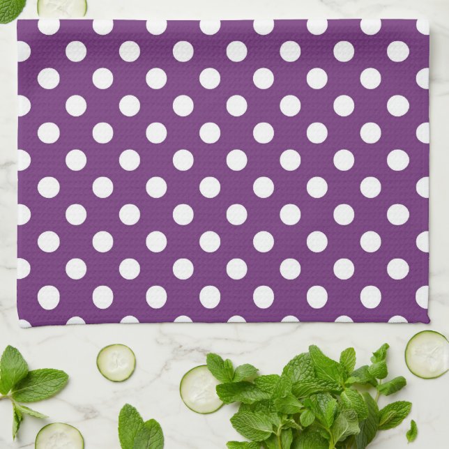 Dark Purple Polka Dots Tea Towel (Folded)