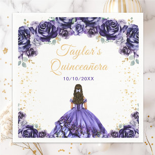 Dark Purple Princess Floral Quinceañera Napkin