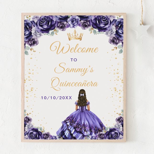 Dark Purple Princess Quinceañera Welcome Poster (Creator Uploaded)