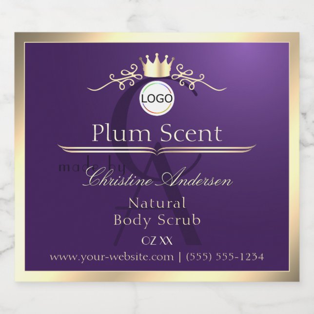 Dark Purple Product Label Gold Frame Logo Monogram (Single Label)