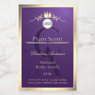 Dark Purple Product Label Gold Frame Logo Monogram