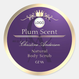 Dark Purple Product Label Gold Frame Logo Monogram