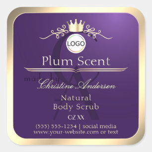 Dark Purple Product Label Gold Frame Logo Monogram