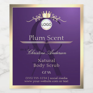 Dark Purple Product Label Gold Frame Logo Monogram