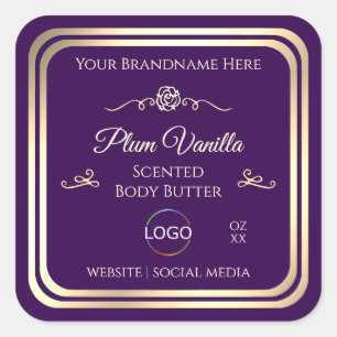 Dark Purple Product Label Gold Frame with Logo