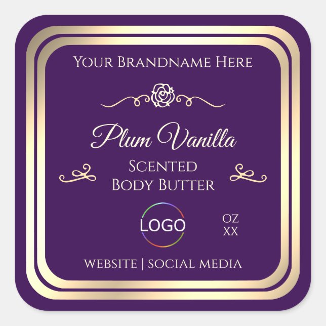 Dark Purple Product Label Gold Frame with Logo (Front)