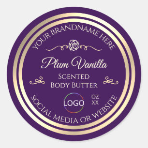 Dark Purple Product Label Gold Frame with Logo