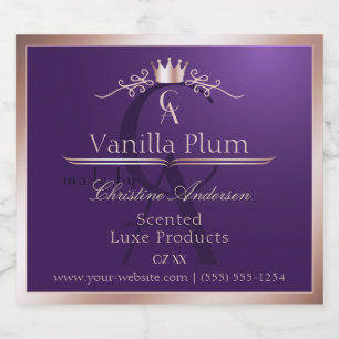Dark Purple Product Label Rose Gold Frame Monogram