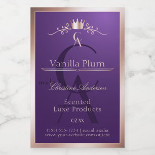 Dark Purple Product Label Rose Gold Frame Monogram
